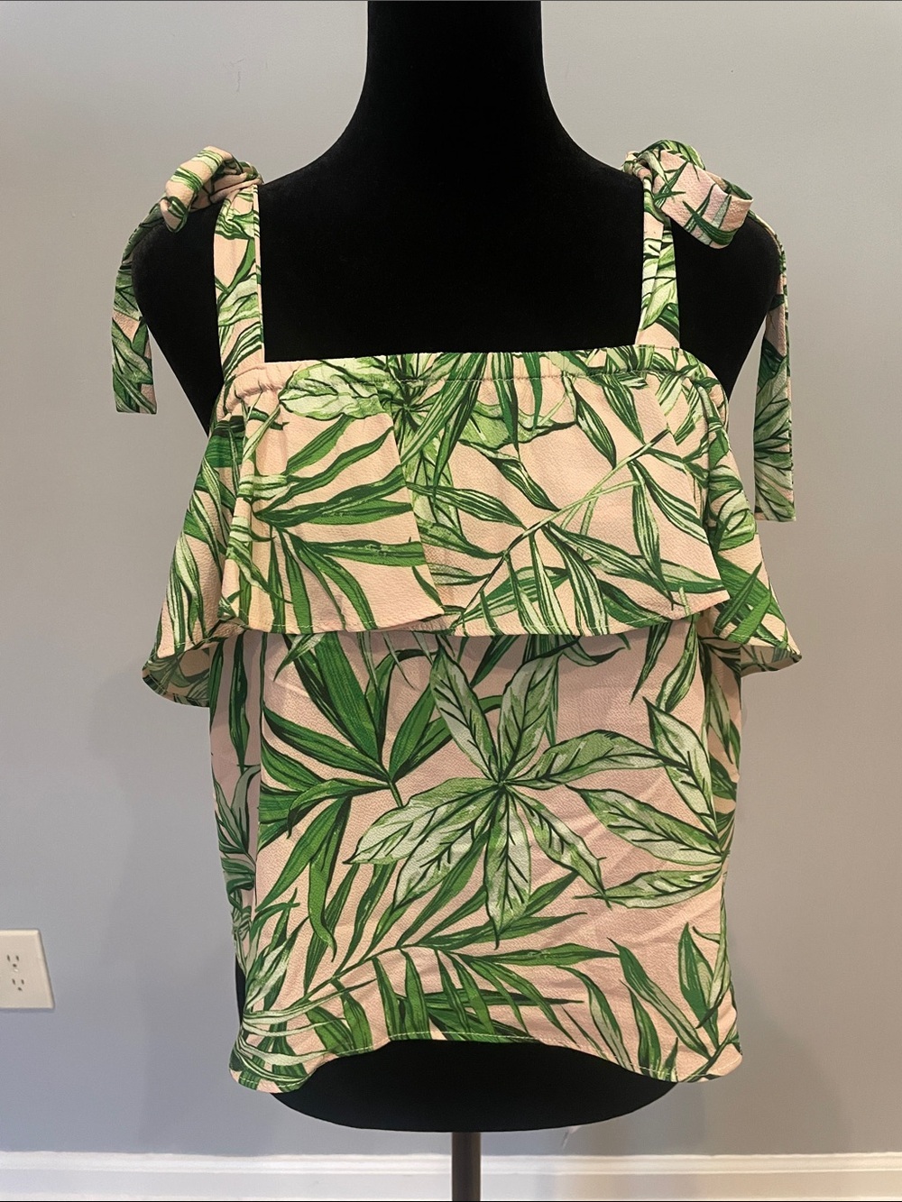 Tie-Shoulder Green Leaf Print Women's Tank Top- summer fav